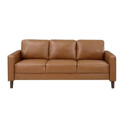 Brand New Brown Faux Leather Sofa With Pocket Coils Cushions (77"×33"×34"H)