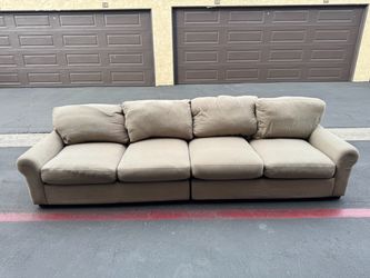 Large 4-Seater Beige Sofa Couch with Ottoman