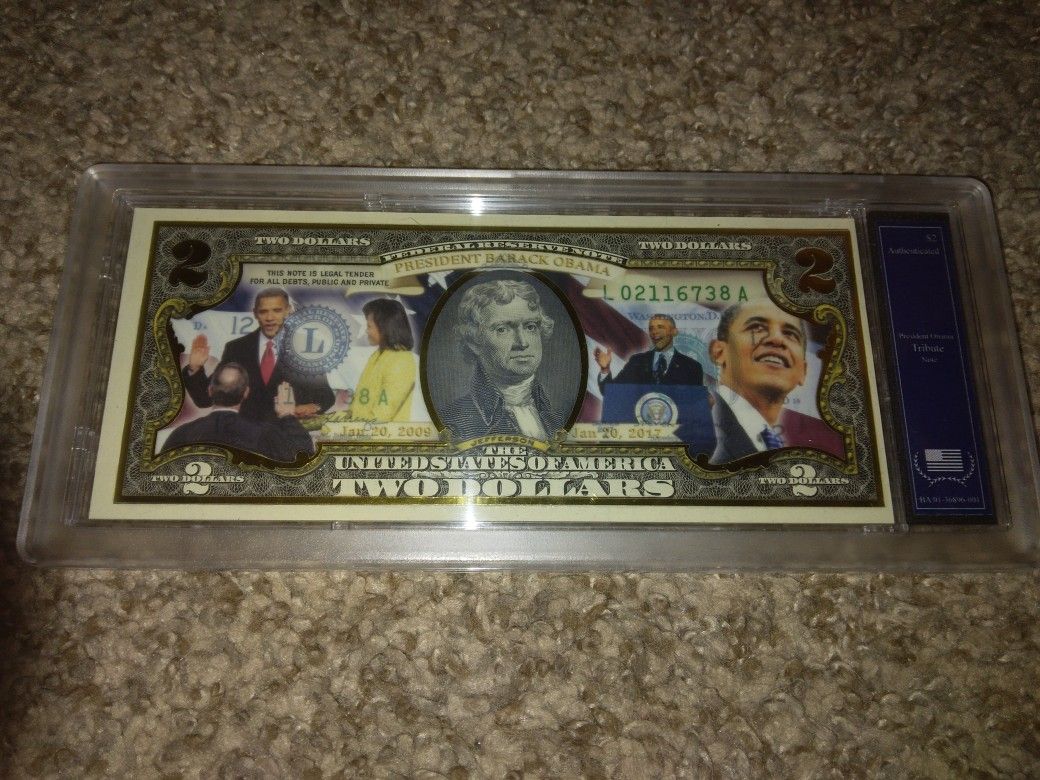 President Obama $2 Bill Currency Collection With Display Box