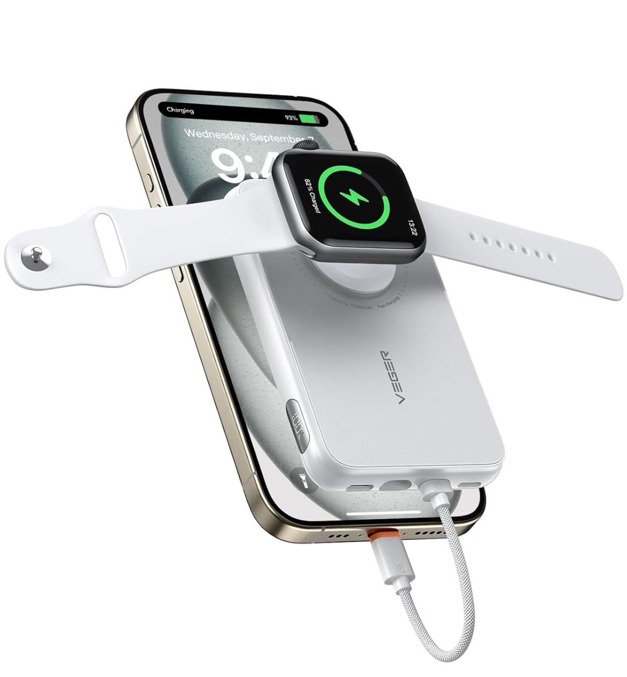 VEGER Portable Charger with Built in Cable(Removable), 10000mAh Mini Power Bank Battery Pack, PD 20W Fast Charger Travel Accessory Compatible with iPh