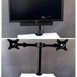 Dell 24"Monitor with Sound Bar And Insignia Dual Monitor Desk Mount