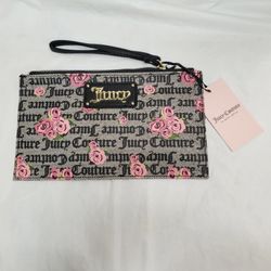 NWT Juicy Couture Pink Bloom Black  Forget Furget Me Not WRISTLET Faux Leather 