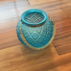 Blue Glass Vase with Rope Hanger