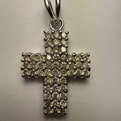 14k White Gold Diamond Cross Pendant Real Natural Round Diamond