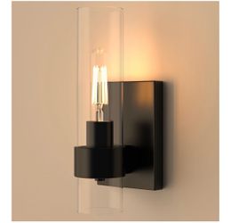 Zevluck 1-Light Wall Sconce, Matte Black Bathroom Vanity Light with Cylinder Clear Glass, Modern Hardwired Vanity Wall Lamps for Bathroom, Bedroom, Li
