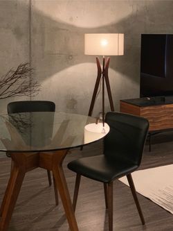Article Emmer 47.25" Round Glass Dining Table — Solid Walnut Base