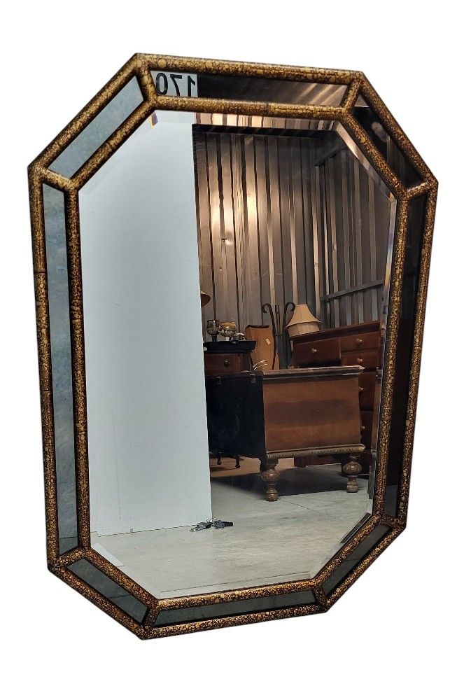 Vintage Friedman Brothers Double Bevel Foxed Frame Octagonal Mirror Wall Hanging