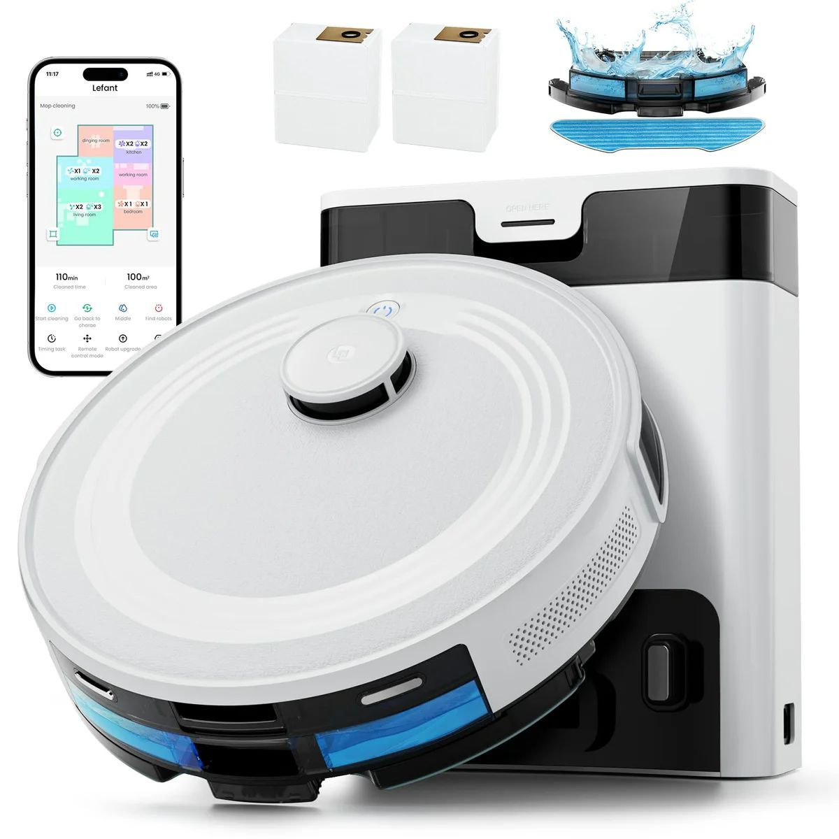 Lefant LiDAR Robot Vacuum and Mop, 45-Day Self-Emptying, 190° PSD Obstacle Avoidance, Customized Cleaning, Multi-Floor Mapping#2220CUP1