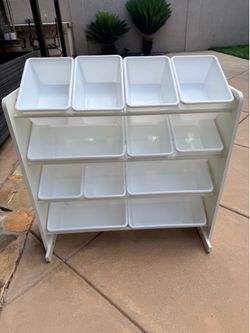 Toy organizer with 12 plastic bins