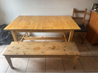 Solid Wood Expandable Dining Table with Bench & Chair