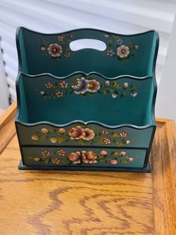 Vintage Hand-Painted Wooden Desk Organizer