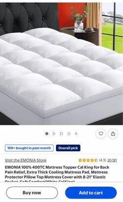 EMONIA King Extra-Thick Mattress Topper / Mattress Pad – White – New in Package