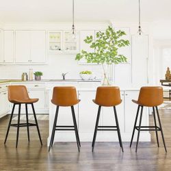 30inch Whiskey Brown Leather Barstool Set Of 4 