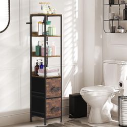 Bathroom Storage Cabinet with 2 Frabic Drawers, Tall Slim Bathroom Organizer