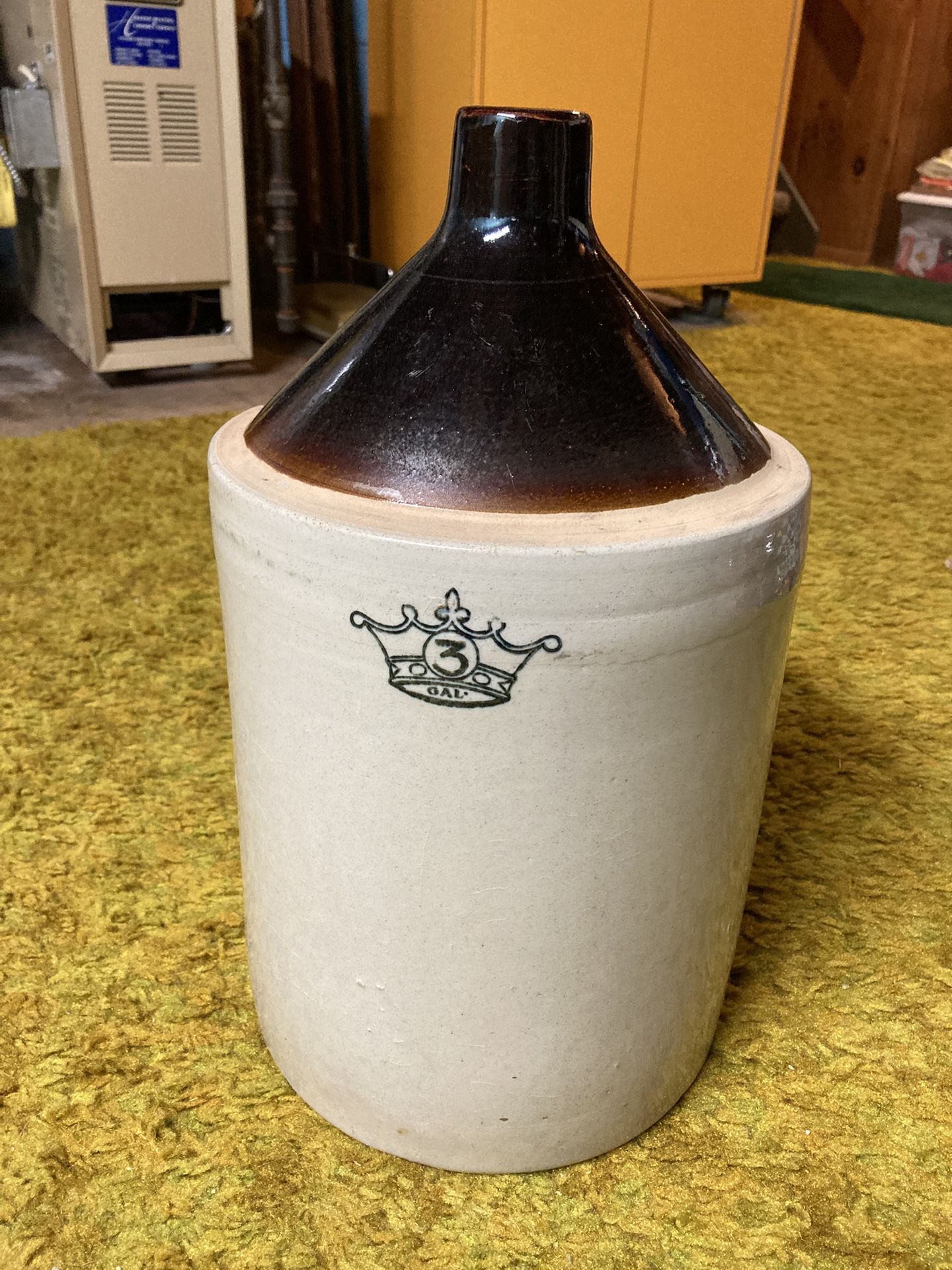 Antique Vintage Salt Glazed Stoneware, 3 Gallon Jug, EC