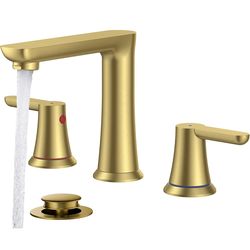 FORIOUS Gold Bathroom Faucet 3 Hole, Two Handle Gold Faucet for Bathroom Sink 3 Hole with Metal Pop-up Drain, cUPC Supply Lines and 1.2GPM Spare Aerat