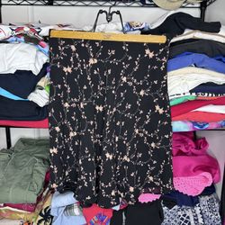 Vintage Calvin Klein Silk Floral Print Black MIDI Skirt Sz 8