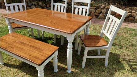 Dining table chairs and bench solid wood kitchen table set