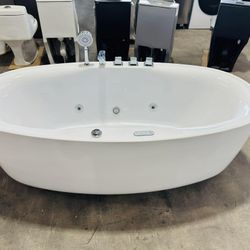 ‼️Luxury 67 in. Center Drain Acrylic Freestanding Jacuzzi Bathtub in White with Faucet‼️ $1349 