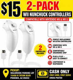 2-Pack Wii Nunchuck Controllers White – Compatible w/ Nintendo Wii & Wii U