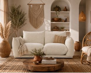 Bouclé Cloud Sofa – Modern Boho Cream Loveseat Couch