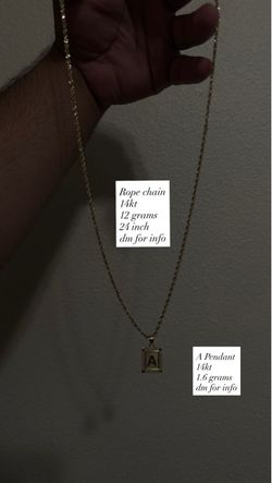 14kt Gold Rope Chain with 'A' Initial Pendant