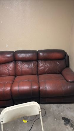 Leather recliner works. No rips good condition