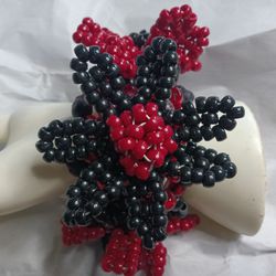 Gothic Flowers On Kandi 3d Cuff W/Black And Red Skulls