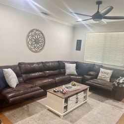 Brown Leather Sectional Recliner Sofa