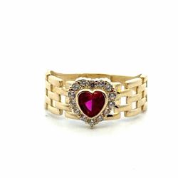 Woman’s Ladies 10k Yellow Gold Red CZ Cubic Zirconia Heart Band Ring Size 7.5 GP3136678