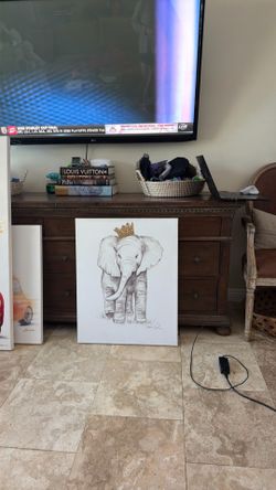 Nursery Artwork Elephant Stretched Canvas Print