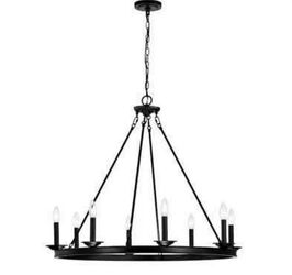 New Luisa 8-Light Antique Black Finish Metal Wagon Wheel Chandelier