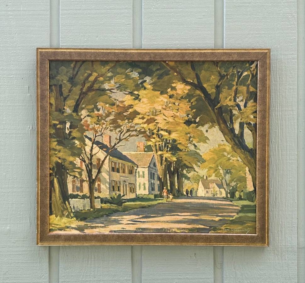 Antique Framed Wall Art Rockport Street Scene On Board By Hungarian American Artist Theodore Kautzky 1(contact info removed)