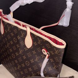 Brand New Louis Vuitton Monogram/Red Canvas Neverfull MM-Tote