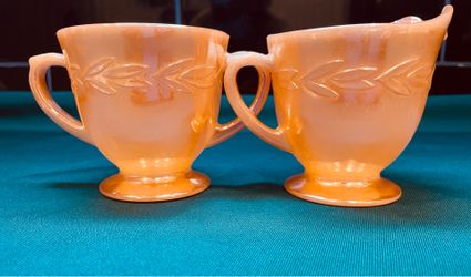 Vintage beautiful Fire King Peach Lusterware cream and sugar set