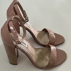Steve Madden Carrson Nude Ankle Strap Patent Heels Ladies Size 8M
