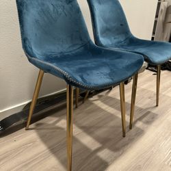 Pair Of Blue Velvet And Gold Chairs Nice