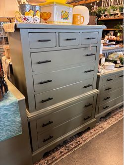 Newly Refinished Sage Green Tallboy Dresser