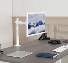 Adjustable Desk Clamp Monitor Mount — Single Arm VESA Stand (Horizontal & Vertical Rotation) Holds 32” -38”