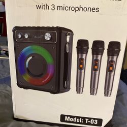 Portable karaoke machine with three microphones