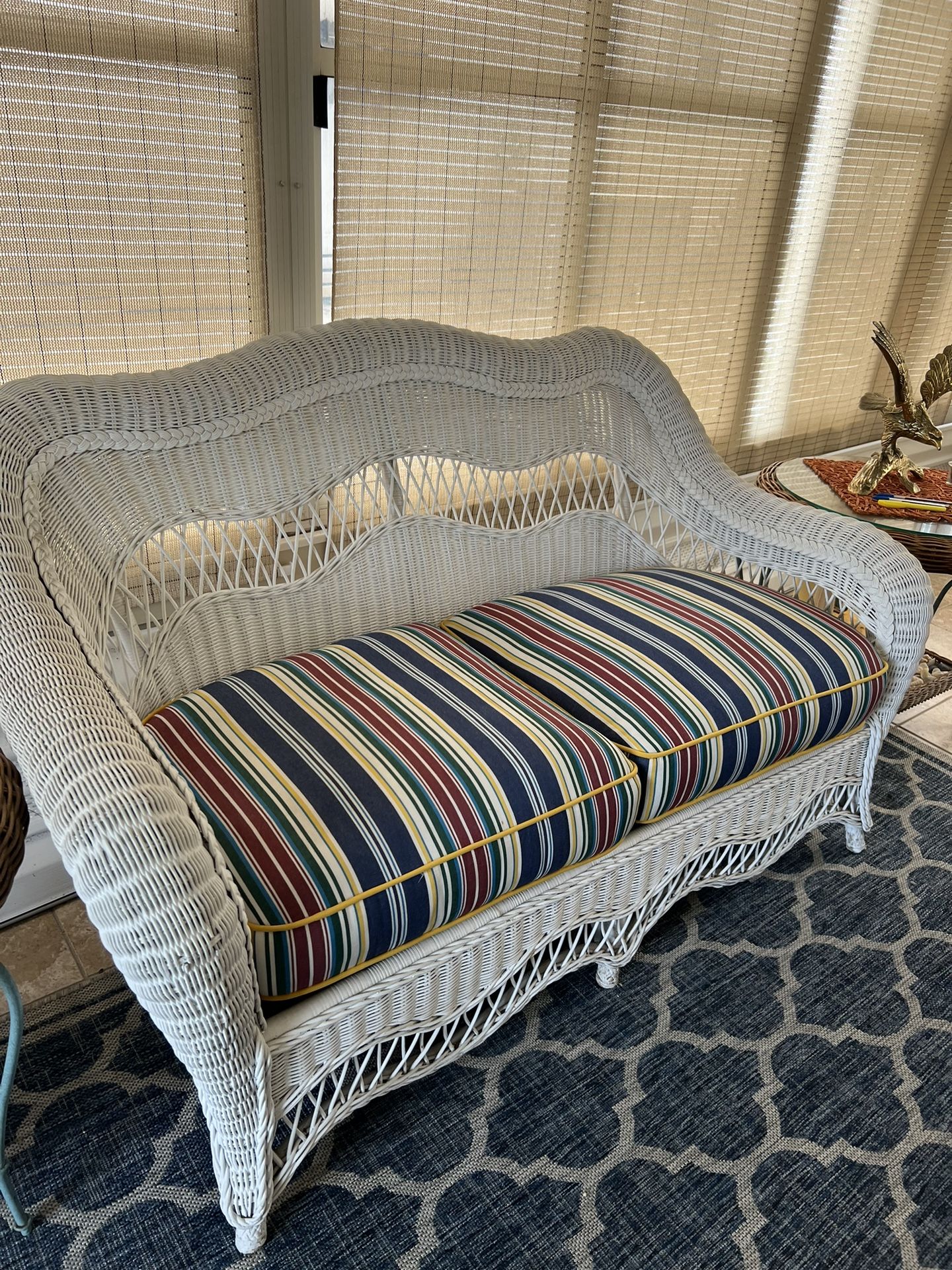 Wicker Loveseat. With Seat Cushions 