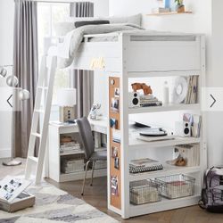 Pottery Barn Teen Full sized Loft Bed w/Mattress, Desk, Shelves