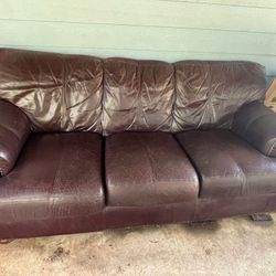 Brown Leather 3-Seater Sofa