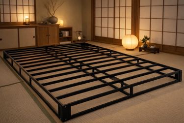 Japanese style queen size platform bed frame , heavy duty very sturdy, no box needed