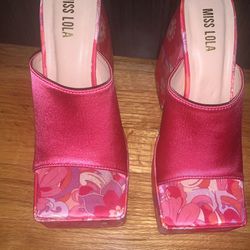 Miss Lola Hot Pink Platform Heels 