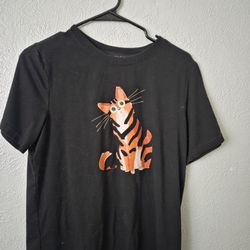 Orange And Black Cat T Shirt Size Medium Women's 