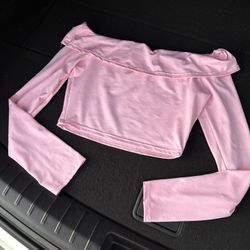 Pink Long Sleeve Off The Shoulder Y2K Style Crop Top🥰💕