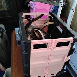 Pink And 🩶 Gray Rolling Tote Square Collapseable