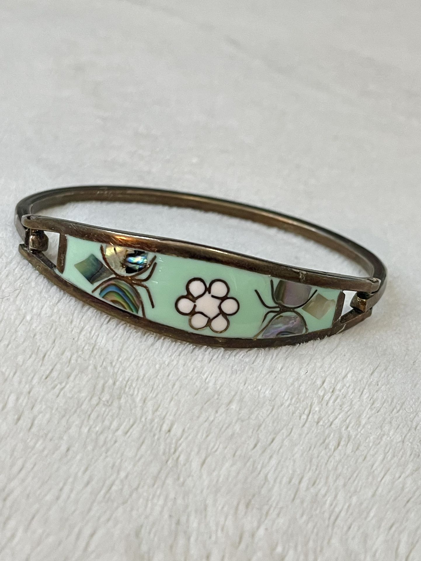 Taxco Abalone Inlay Bangle | Mexican Silver Bangle I vintage abalone bracelet