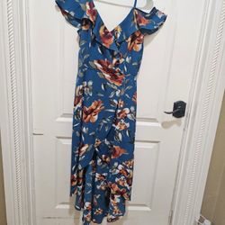 By & By Deep Teal Cold Shoulder Hi-Lo Floral Dress XL EXTRA LARGE 